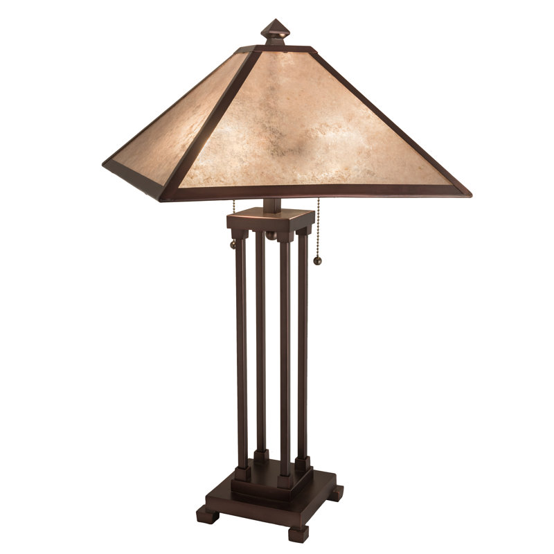 Mahogany Bronze Mission Style Table Lamp with Silver Mica Shade