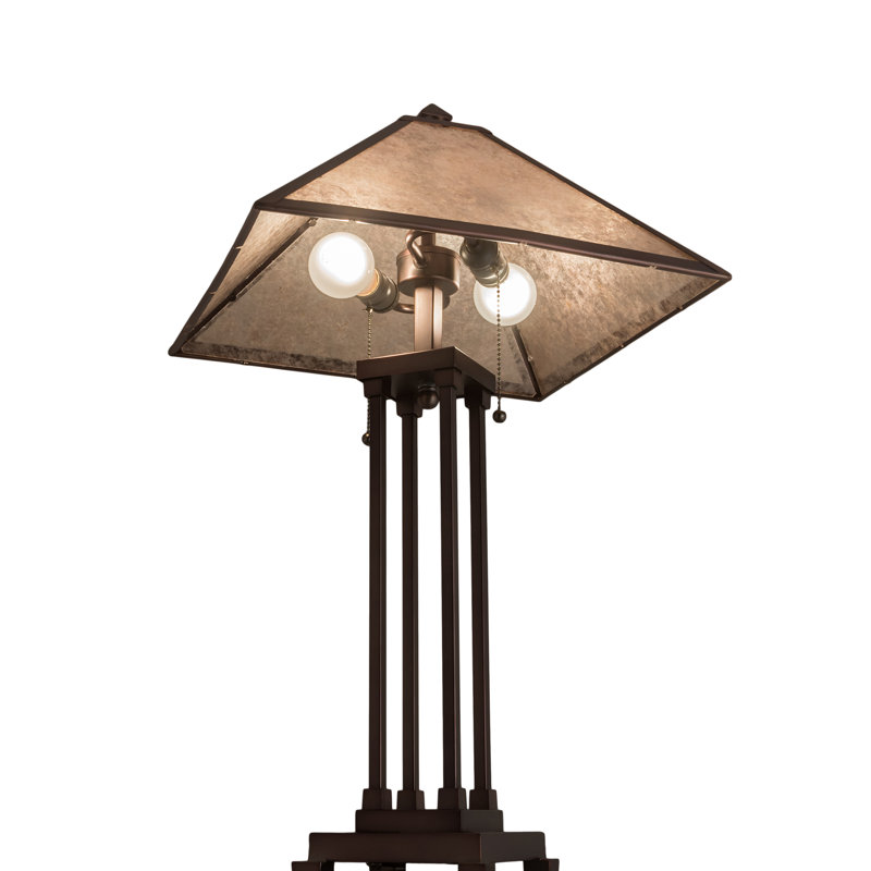 Mahogany Bronze Mission Style Table Lamp with Silver Mica Shade