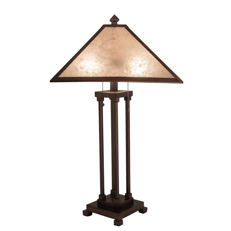 Mahogany Bronze Mission Style Table Lamp with Silver Mica Shade