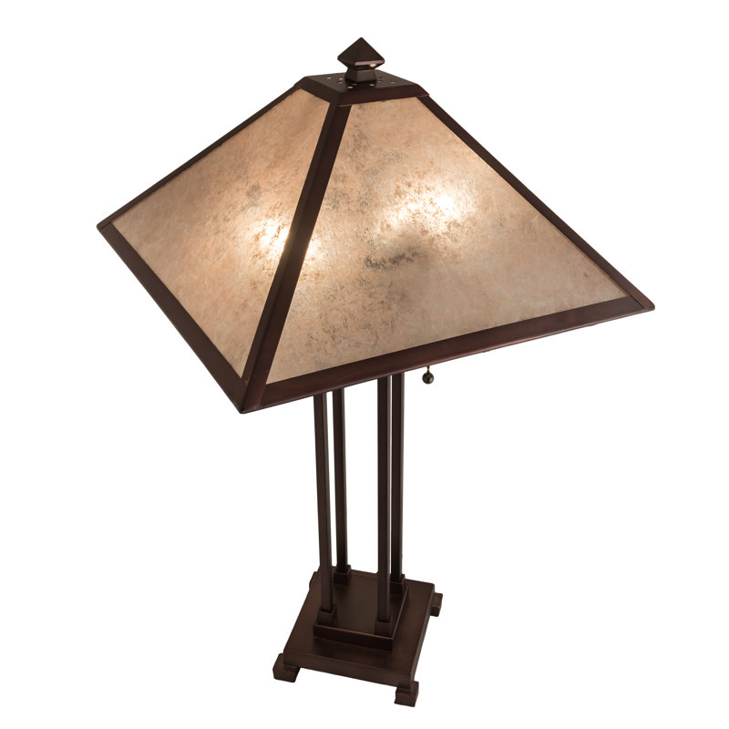 Mahogany Bronze Mission Style Table Lamp with Silver Mica Shade