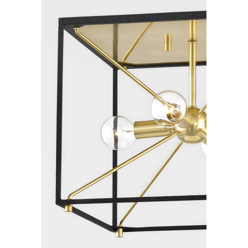 Aged Brass and Black 4-Light Sputnik Chandelier