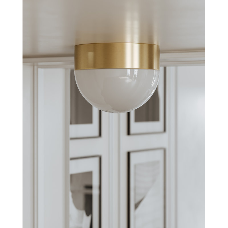 Aged Brass and Opal Matte Glass Globe Flush Mount