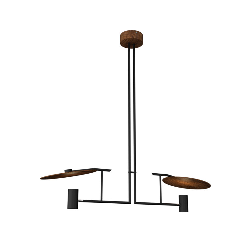 Matte Black and Imbuia Two-Light Geometric Pendant