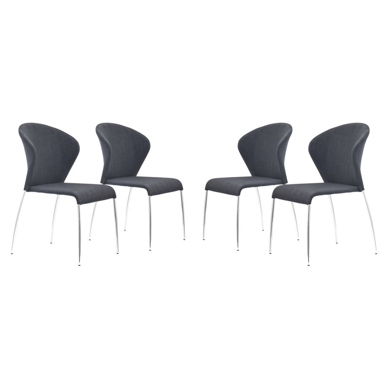 Modern Graphite Linen and Metal Upholstered Side Chair