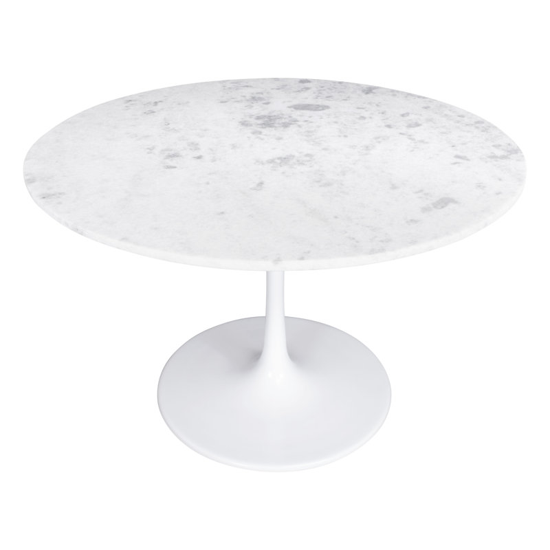 White Marble and Wood Round Dining Table