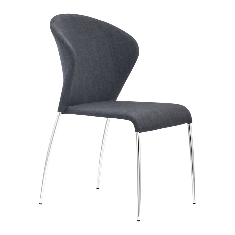 Modern Graphite Linen and Metal Upholstered Side Chair