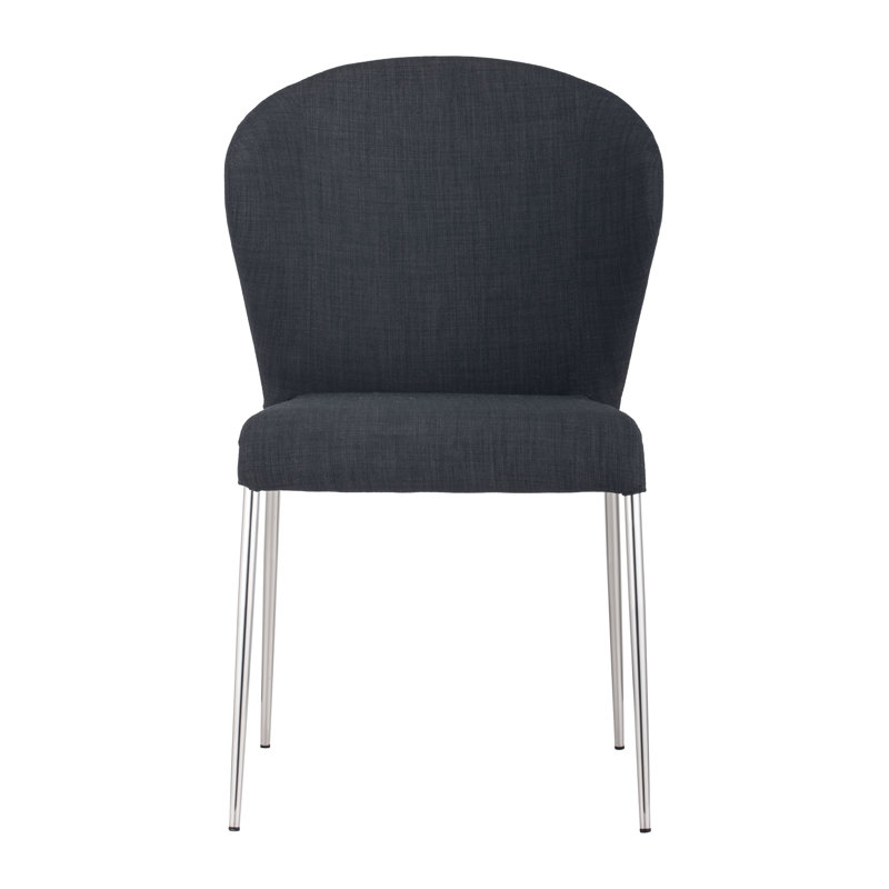 Modern Graphite Linen and Metal Upholstered Side Chair