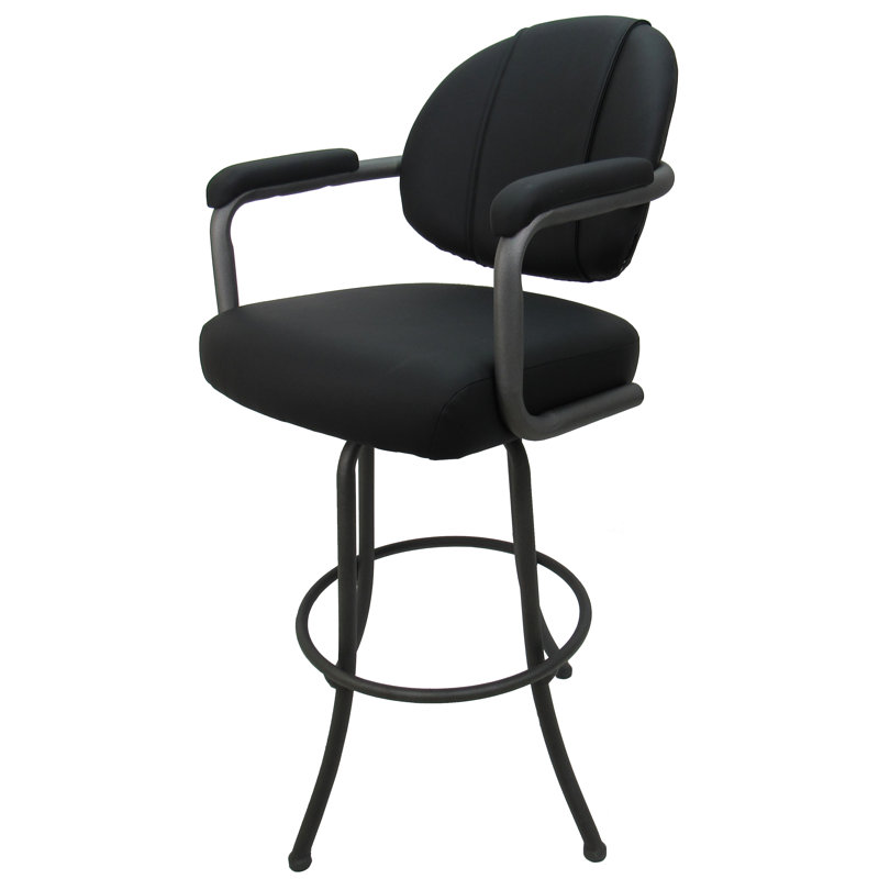 Black Vinyl and Grey Metal Swivel Bar Stool