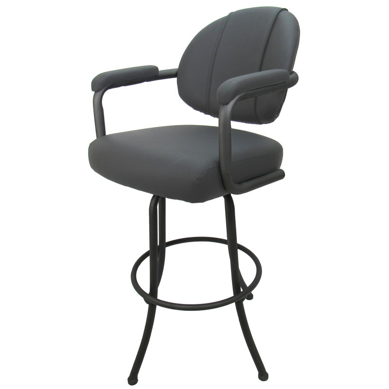 360° Swivel Grey Vinyl Full-Back Metal Bar Stool