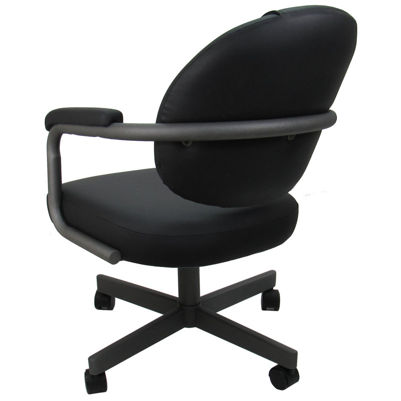 Black Vinyl Grey Upholstered Swivel Dining Chair