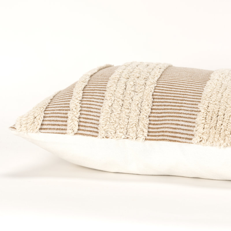 Natural Striped Cotton Blend Rectangular Throw Pillow