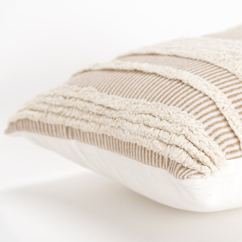 Natural Striped Cotton Blend Rectangular Throw Pillow