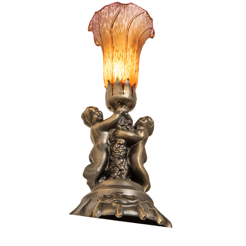 Antique Copper Amber and Violet Stained Glass Mini Lamp