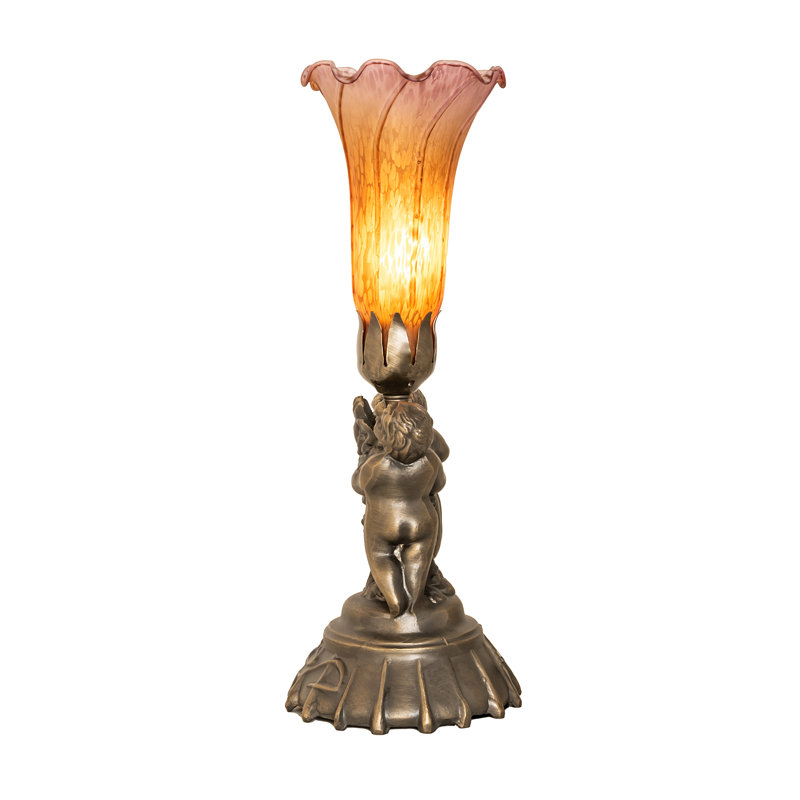 Antique Copper Amber and Violet Stained Glass Mini Lamp