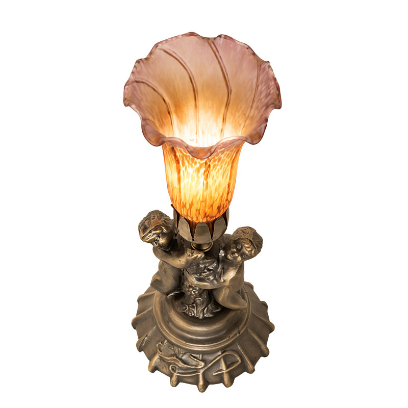 Antique Copper Amber and Violet Stained Glass Mini Lamp