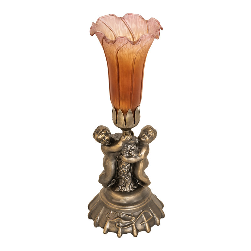 Antique Copper Amber and Violet Stained Glass Mini Lamp