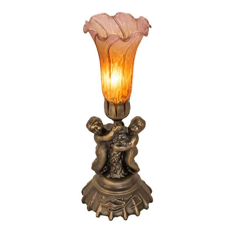 Antique Copper Amber and Violet Stained Glass Mini Lamp