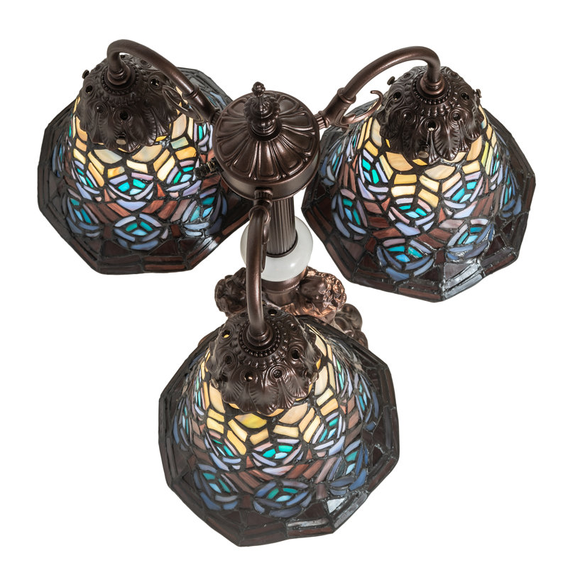 Arcadian 23" Stained Glass Peacock Feather Table Lamp in Mahogany Bronze