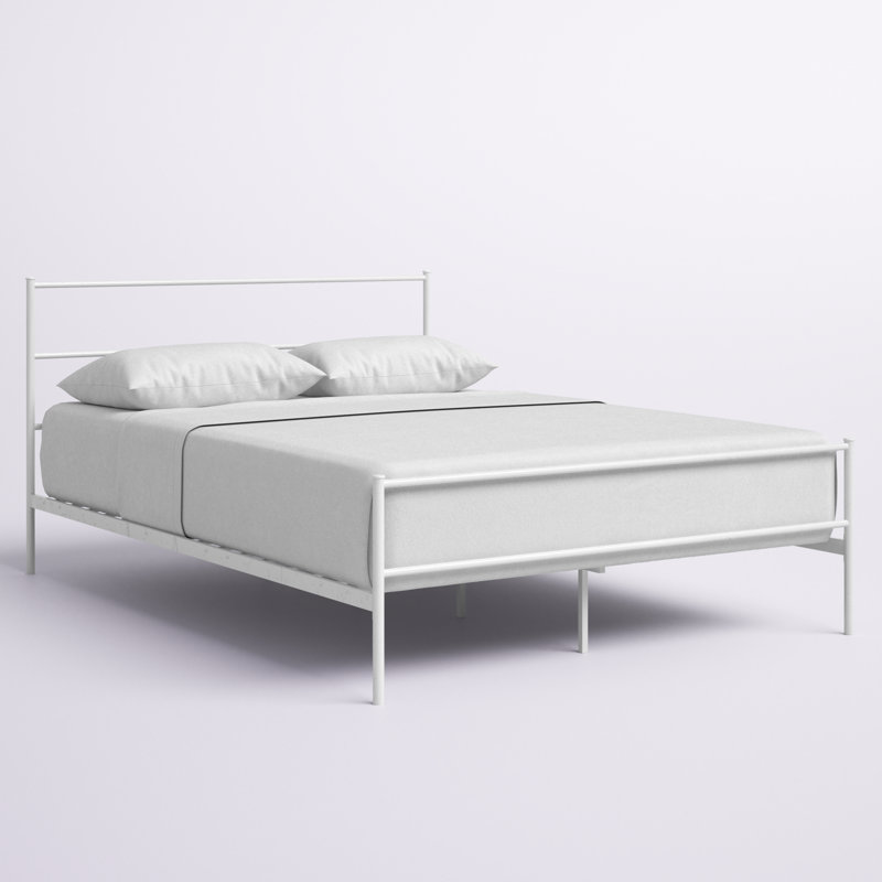 White Full Metal Platform Bed Frame with Headboard