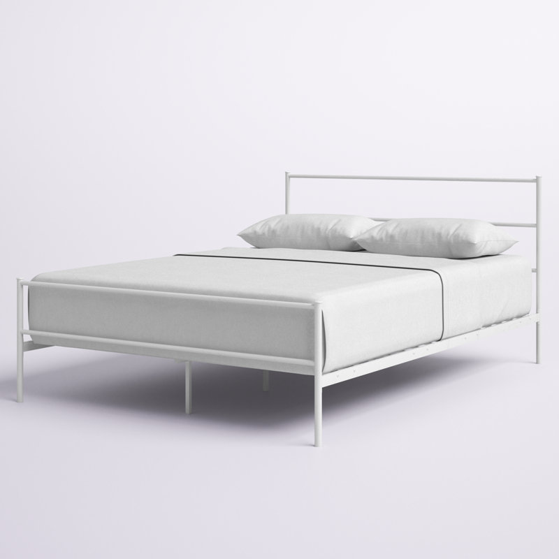 White Full Metal Platform Bed Frame with Headboard