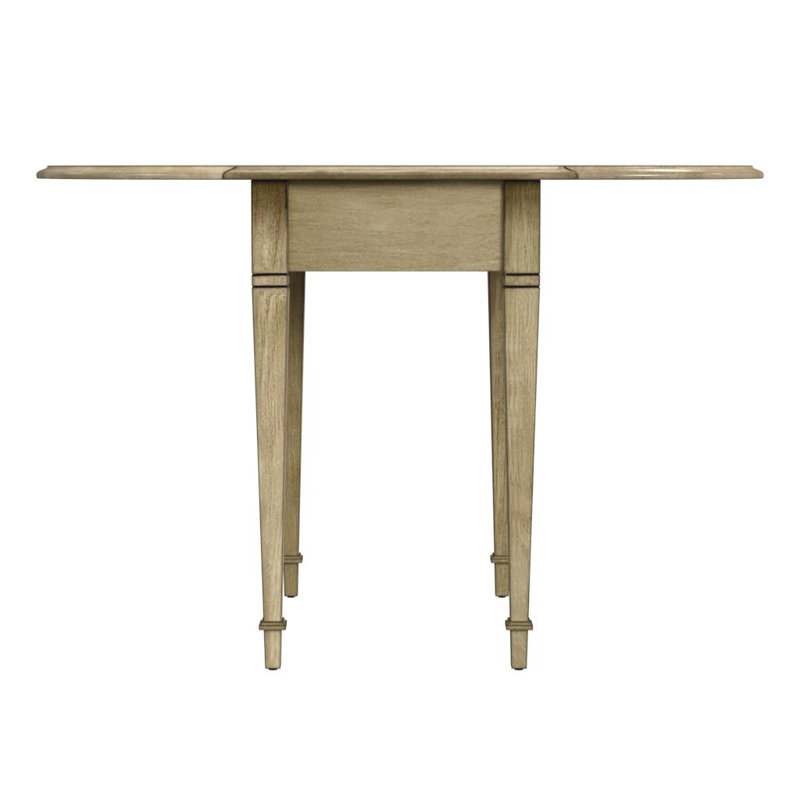 Antique Beige Round Wood Pembroke Side Table with Storage