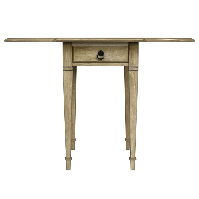 Antique Beige Round Wood Pembroke Side Table with Storage