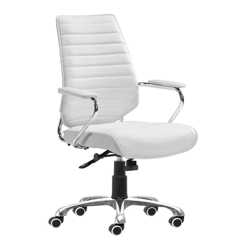 White Leatherette Swivel Executive Office Chair with Chrome Frame