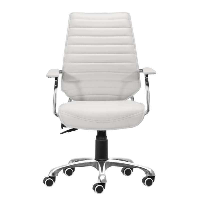 White Leatherette Swivel Executive Office Chair with Chrome Frame