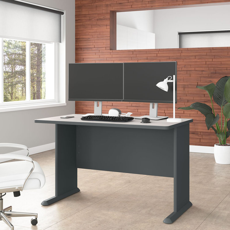 Slate and White Spectrum Contemporary Executive Office Desk with Drawers