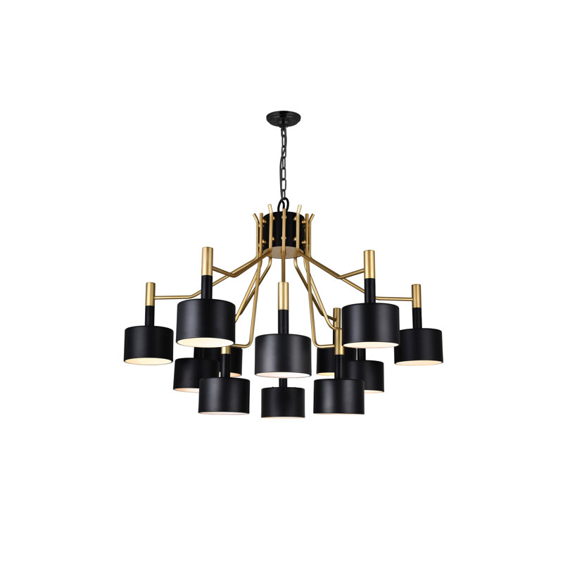 Matte Black and Satin Gold 12-Light Metal Chandelier