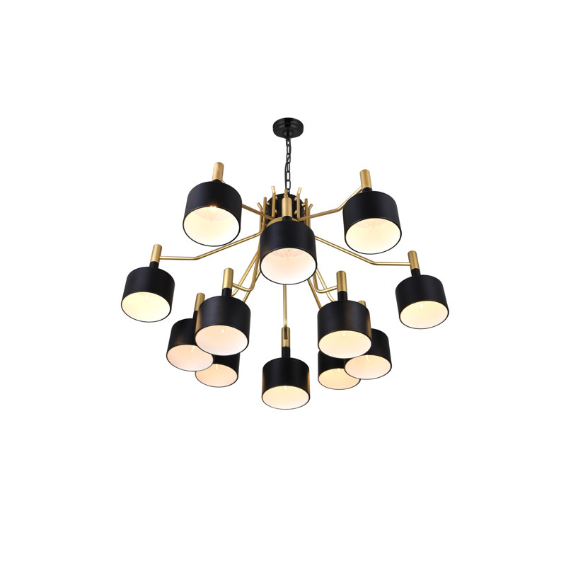 Matte Black and Satin Gold 12-Light Metal Chandelier