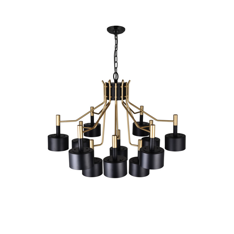 Matte Black and Satin Gold 12-Light Metal Chandelier