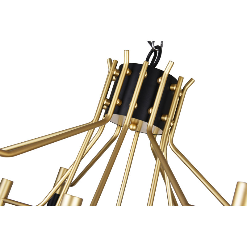 Matte Black and Satin Gold 12-Light Metal Chandelier