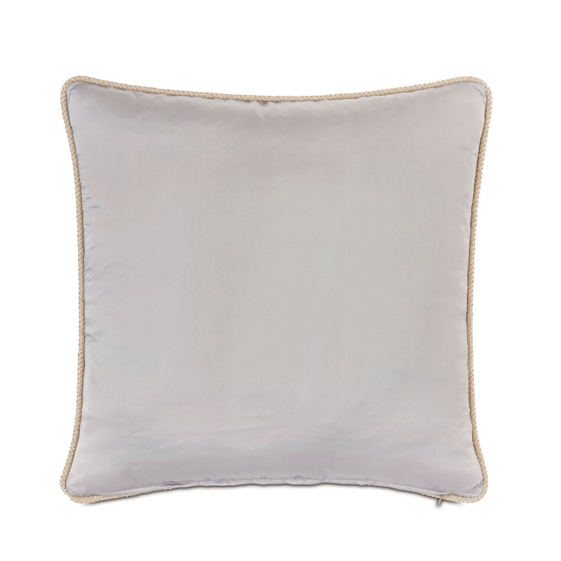 Ivory and Gray Cotton Blend Square Embroidered Throw Pillow