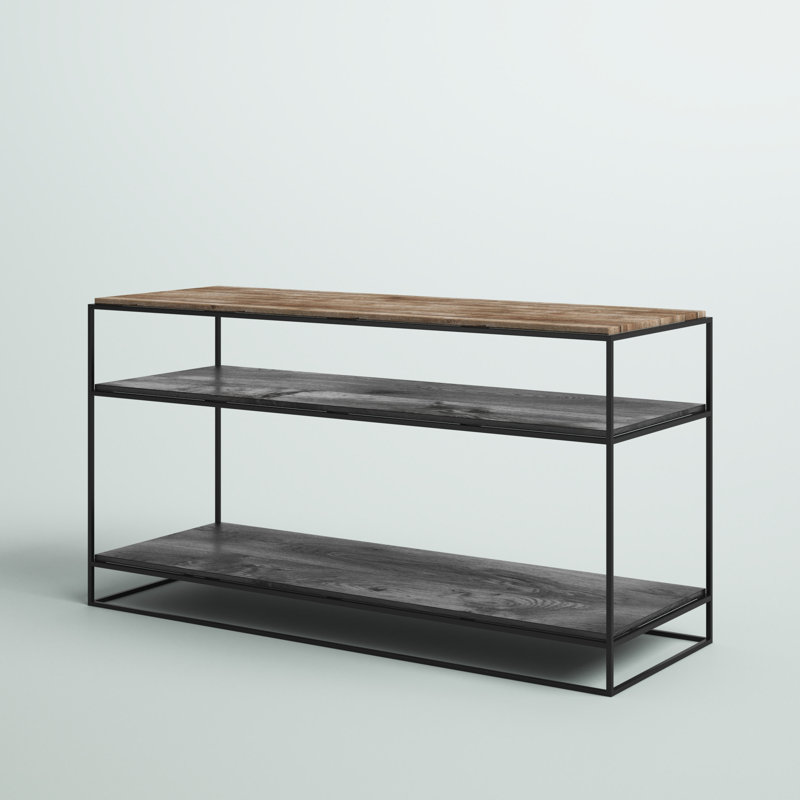 Nordic Black 55'' Rustic Boat Wood & Iron Console Table with Storage