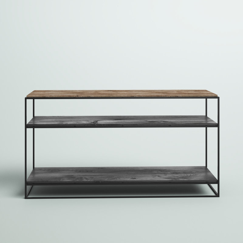 Nordic Black 55'' Rustic Boat Wood & Iron Console Table with Storage