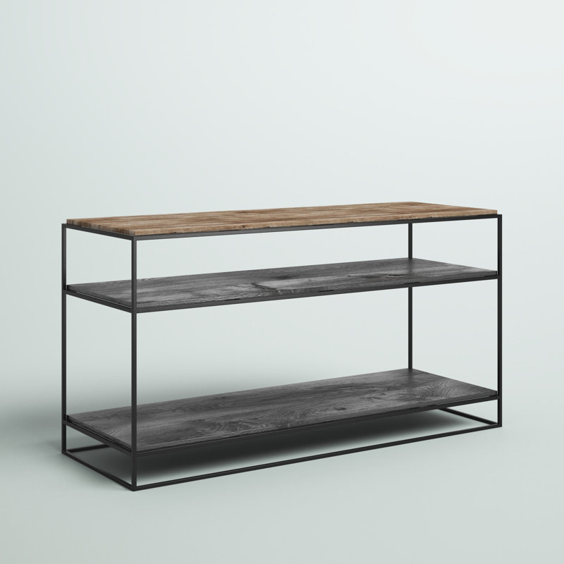 Nordic Black 55'' Rustic Boat Wood & Iron Console Table with Storage