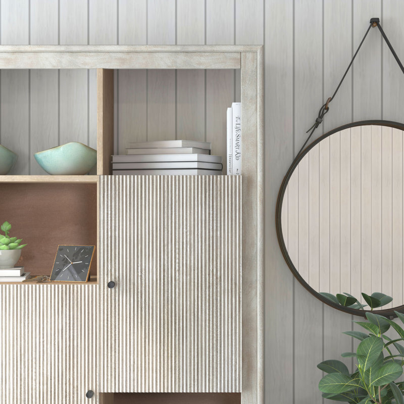 Gray Mango Wood Tall Accent Cabinet with Black Metal Hardware