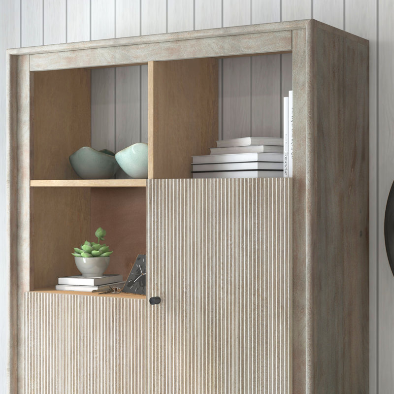 Gray Mango Wood Tall Accent Cabinet with Black Metal Hardware