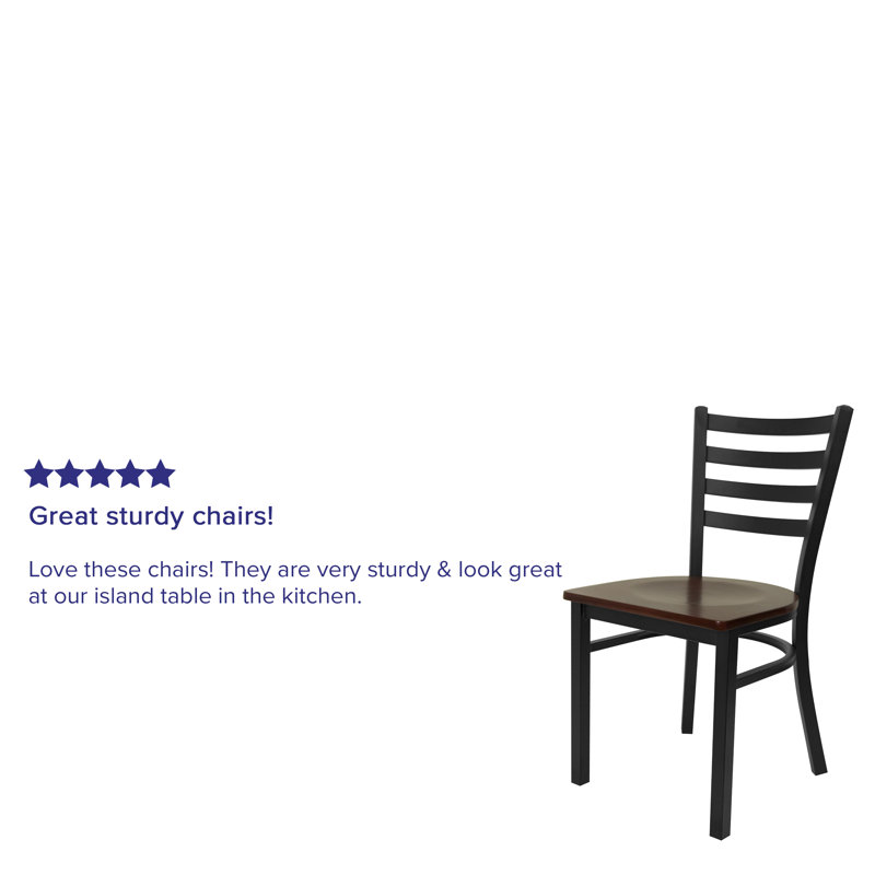 High Ladderback Side Chair in Mahogany and Black Metal