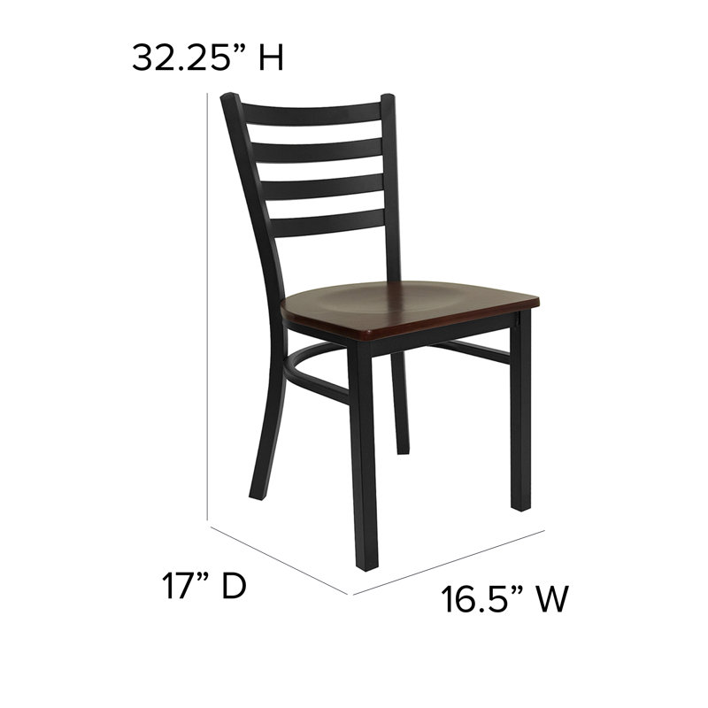 High Ladderback Side Chair in Mahogany and Black Metal