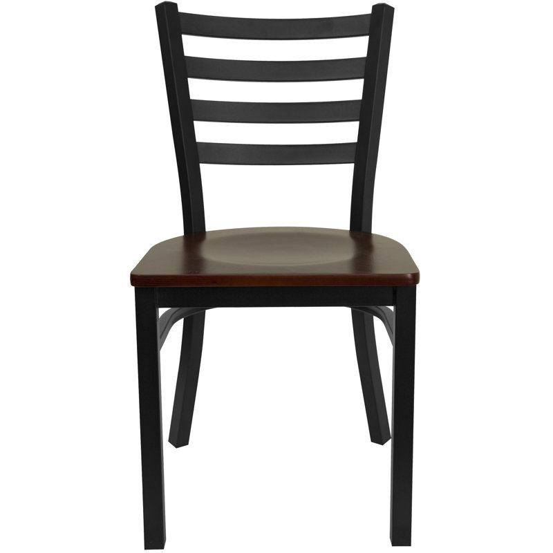 High Ladderback Side Chair in Mahogany and Black Metal