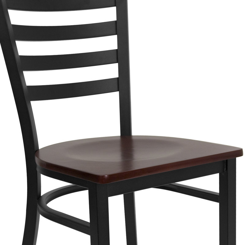 High Ladderback Side Chair in Mahogany and Black Metal