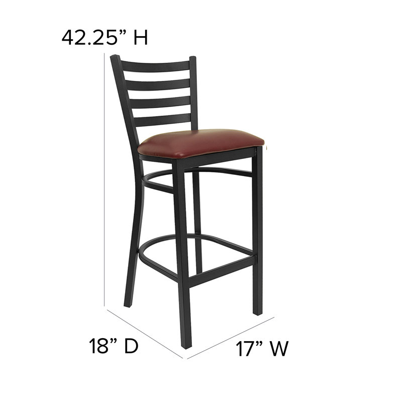 Red Metal and Wood Ladder Back Barstool with Vinyl Seat