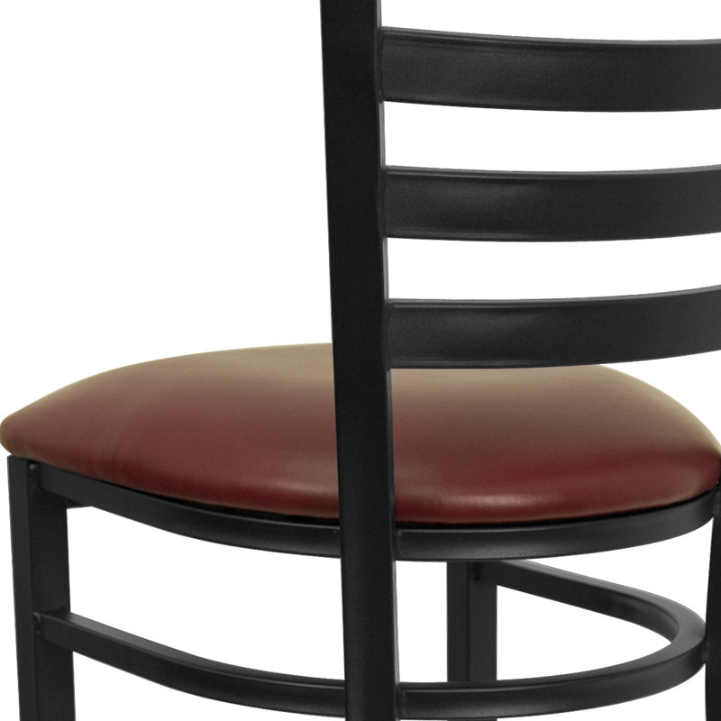 Red Metal and Wood Ladder Back Barstool with Vinyl Seat