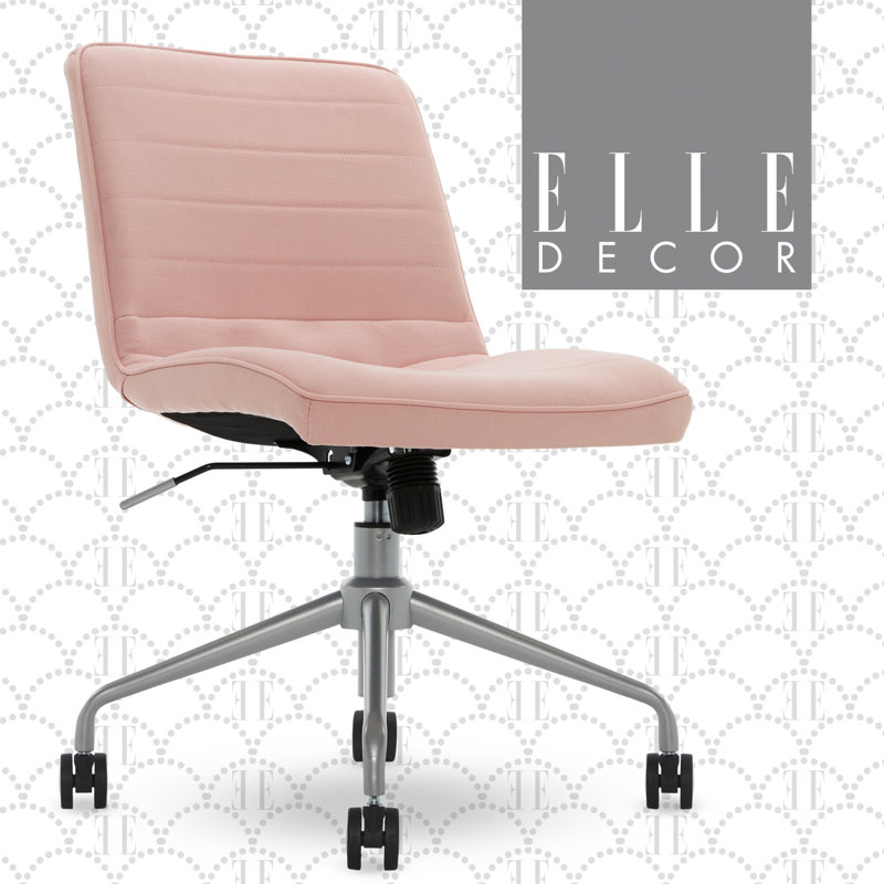 Adelaide Adjustable Pink Fabric Task Chair with Wood Accents