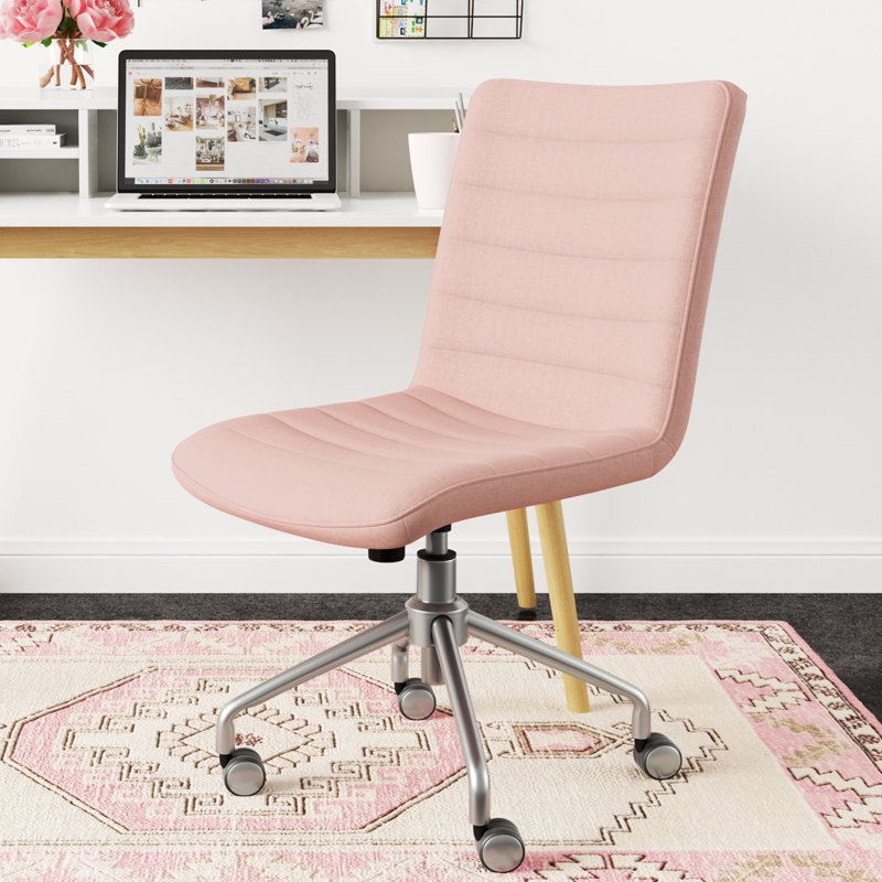 Adelaide Adjustable Pink Fabric Task Chair with Wood Accents