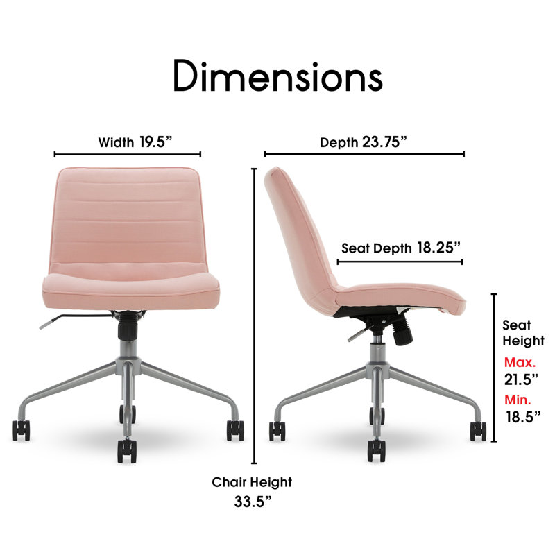 Adelaide Adjustable Pink Fabric Task Chair with Wood Accents
