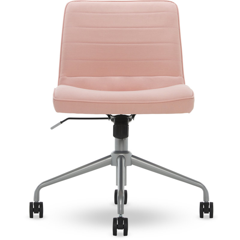 Adelaide Adjustable Pink Fabric Task Chair with Wood Accents