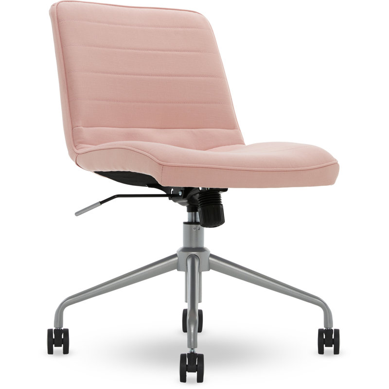 Adelaide Adjustable Pink Fabric Task Chair with Wood Accents